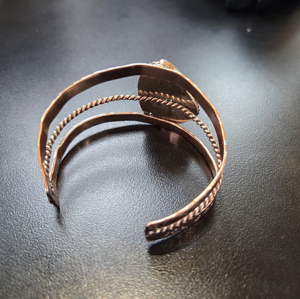 Turquoise Copper Engraved Cuff Bracelet - Picture 4 of 6
